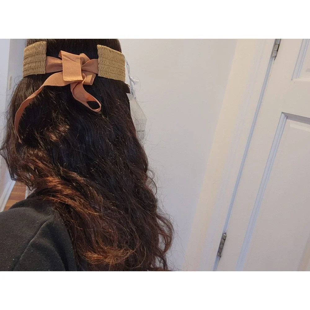 Laline Straw Visor Summer 23 Tan Woven Sun Hat with Ribbon Tie New With Tags